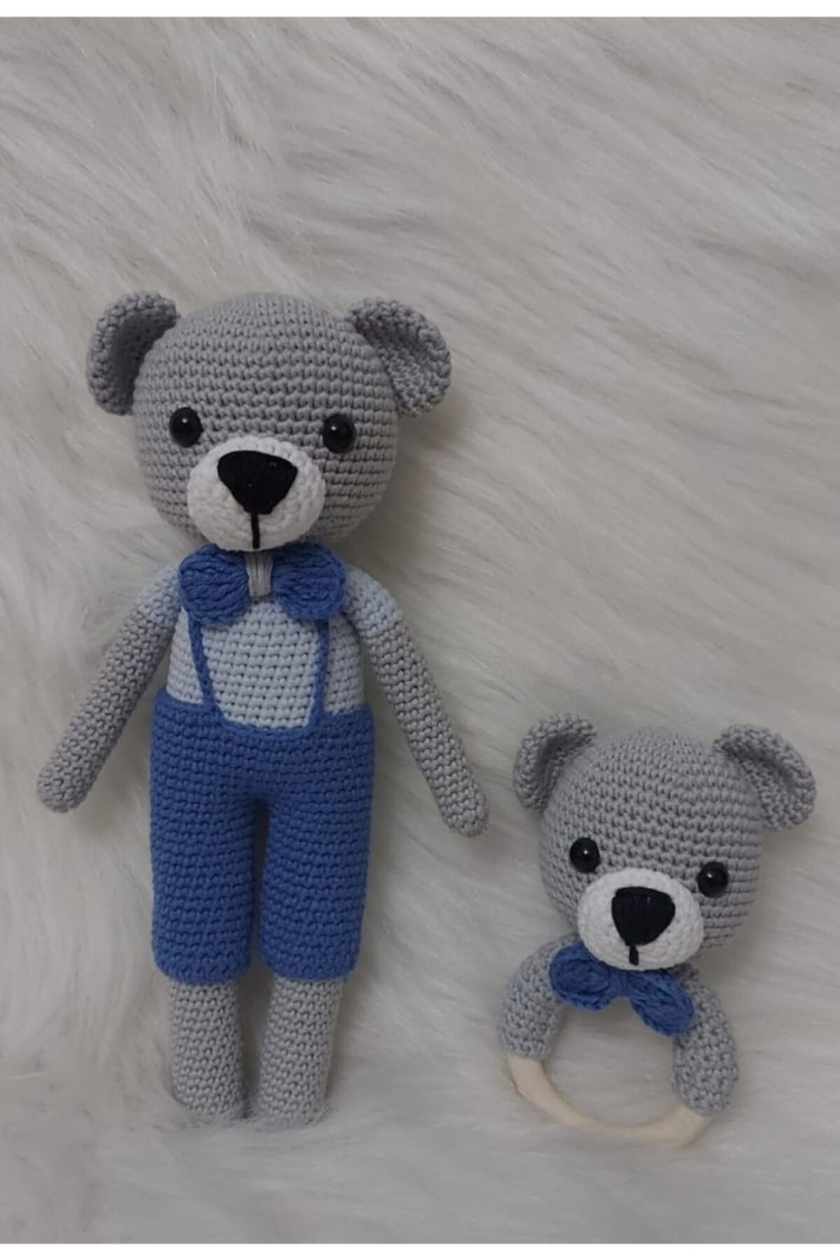 OYUNCAKPARK Gri Şık Ayıcık Uyku Ve Çıngırak Amigurumi Organik Oyuncak