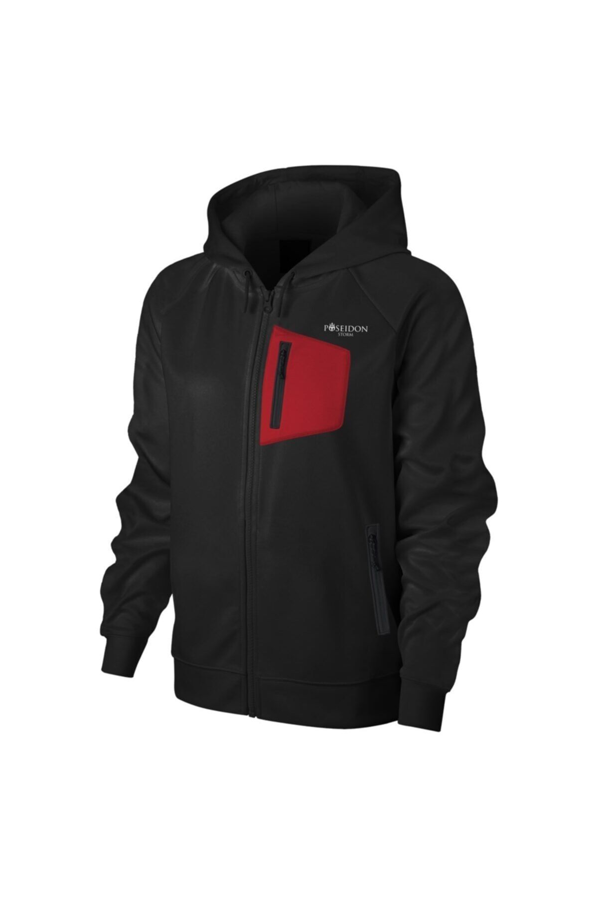POSEIDONSTORM Büyük Beden Kadın Siyah Günlük Sporcu Sweatshirt 3xl-9xl Önü Bordo Cepli M4