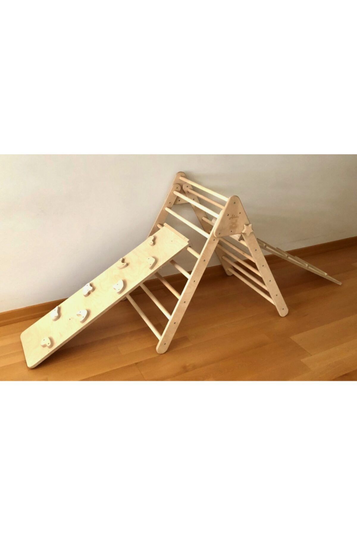 KIDOPPO Pikler Tırmanma Seti Montessori Ahşap Oyuncak Set (üçgen - Merdiven Rampa - Taşlı Rampa)