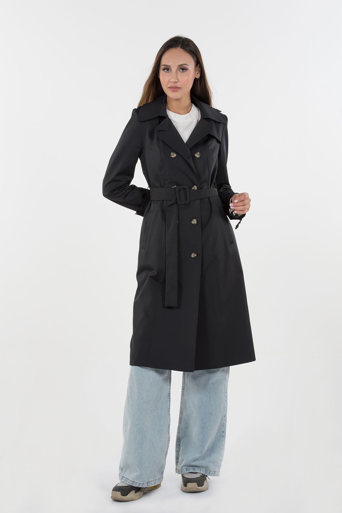 Women's black lined trench coat outlet