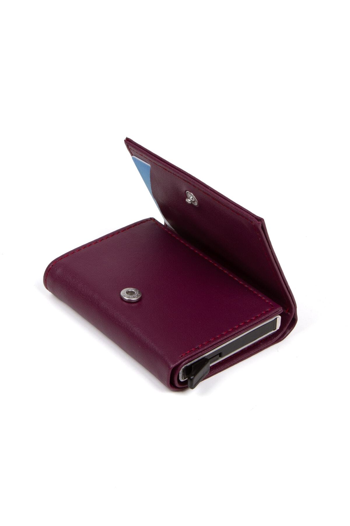 کیف سورتمه جا کارتی مکانیزم چرمی آلومینیومی زنانه، هدیه جاکلیدی، کیف پول اتوماتیک