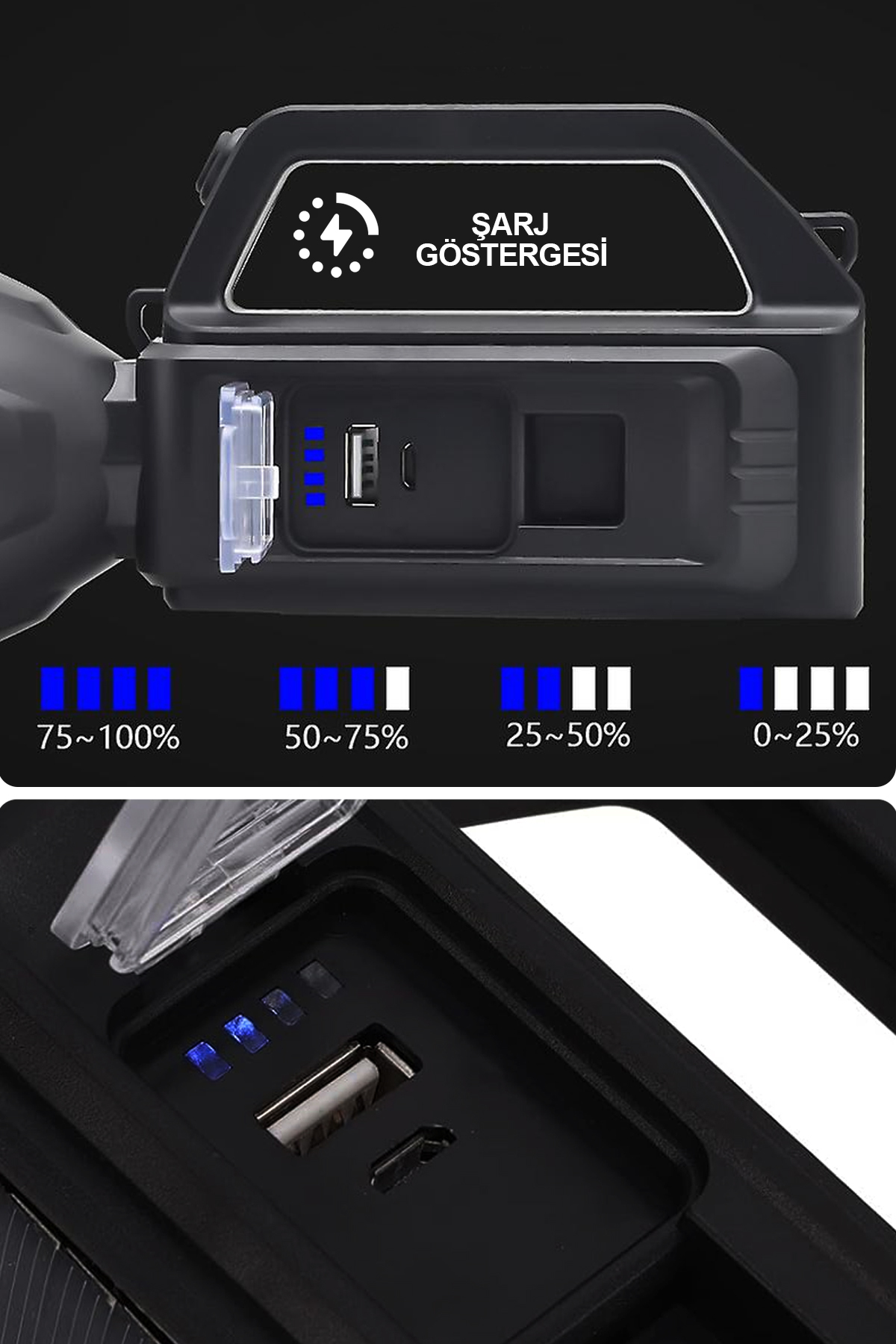 چراغ قوه LED قابل شارژ LED LIGHT چراغ کمپینگ چند منظوره خورشیدی قابل شارژ با ویژگی پاور بانک USB