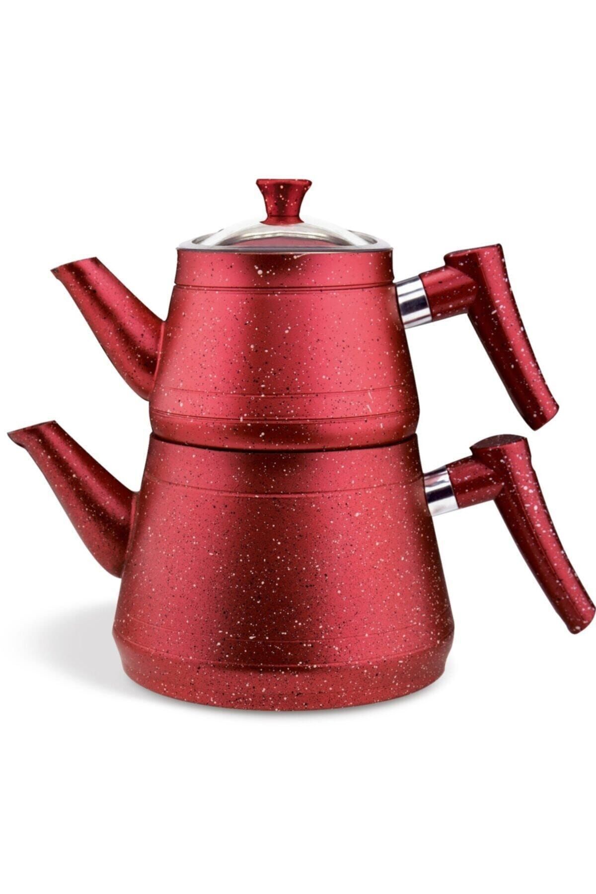 Hey Sey Granit Efektli Cam Kapaklı Bakalit Kulplu Çaydanlık Takımı