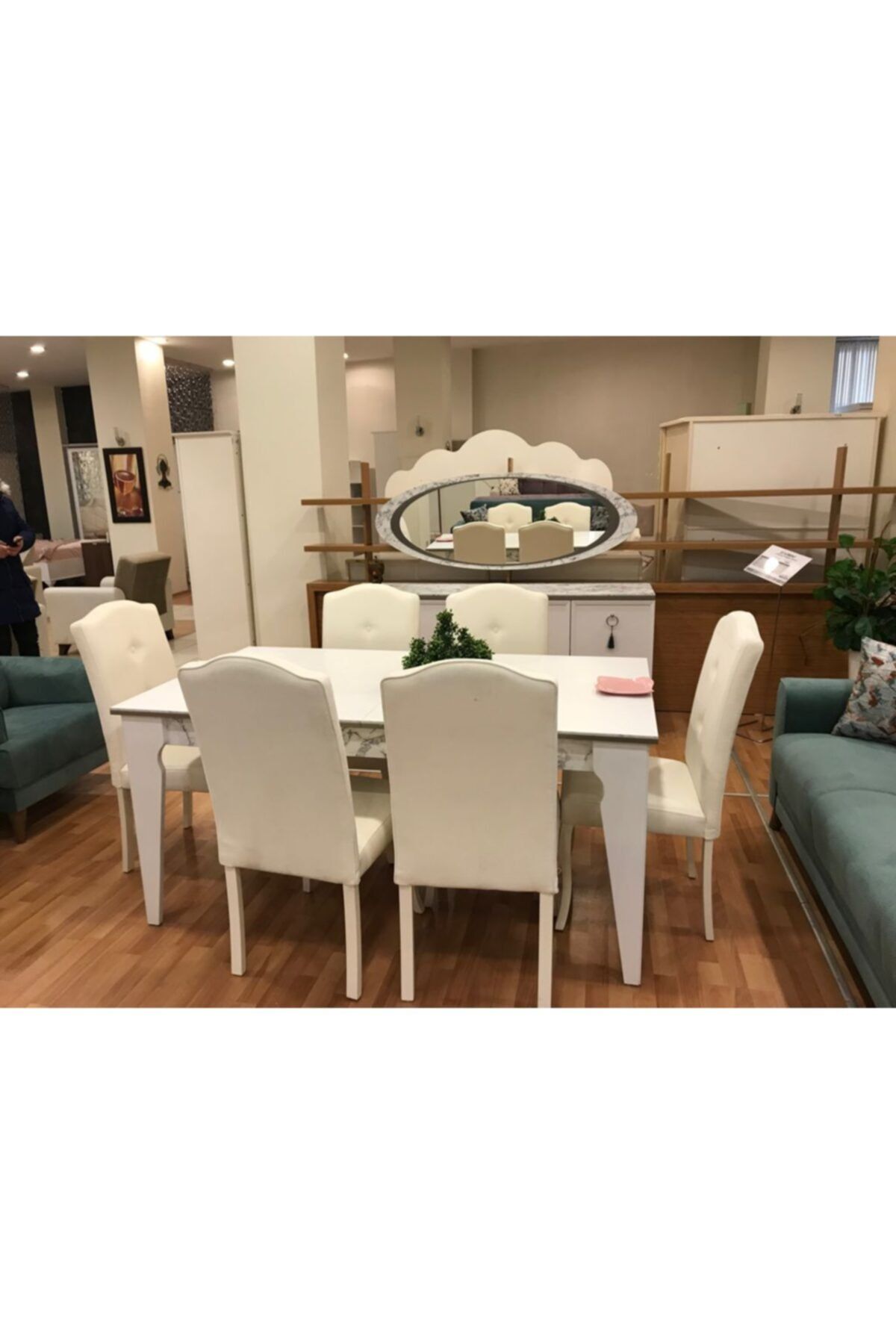 İSTİKBAL Beyaz Lorena Yemek Odası Kitabeli Açılır Kapanır Masa ve Sandalye 6'lı
