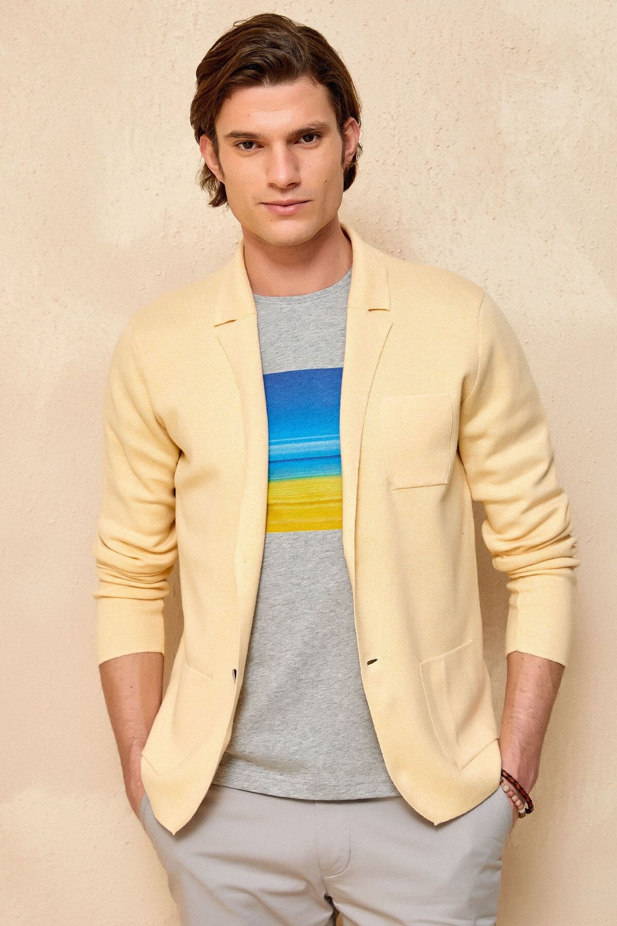 Yellow knit blazer top