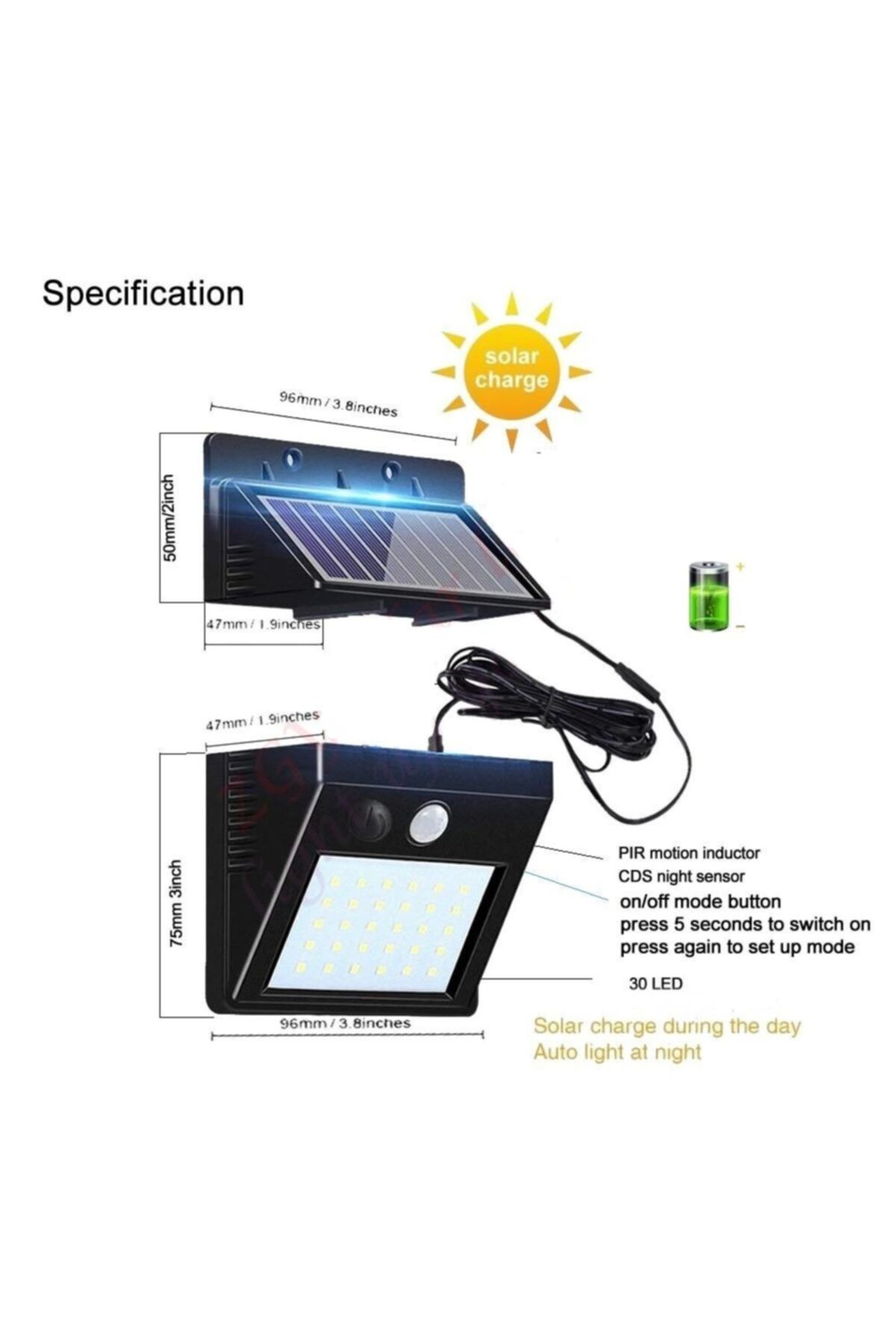 yakpen Solar Paneli Ayrıla Bilen Güneş Enerji Lambası - Hareket Sensör Vs.