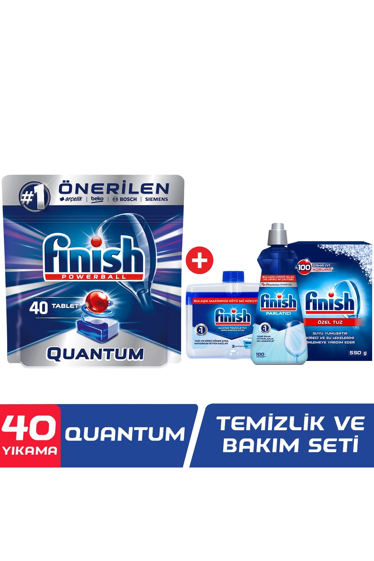 Finish Quantum 40 Tablet Bulaşık Makinesi Deterjanı + Temizlik ve Bakım Seti