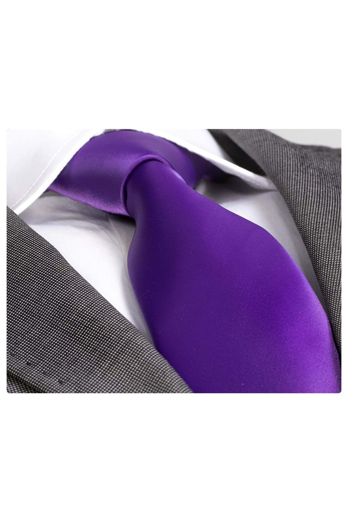 Exve Exclusive Erkek Menekşe Moru Violet Saten Kravat