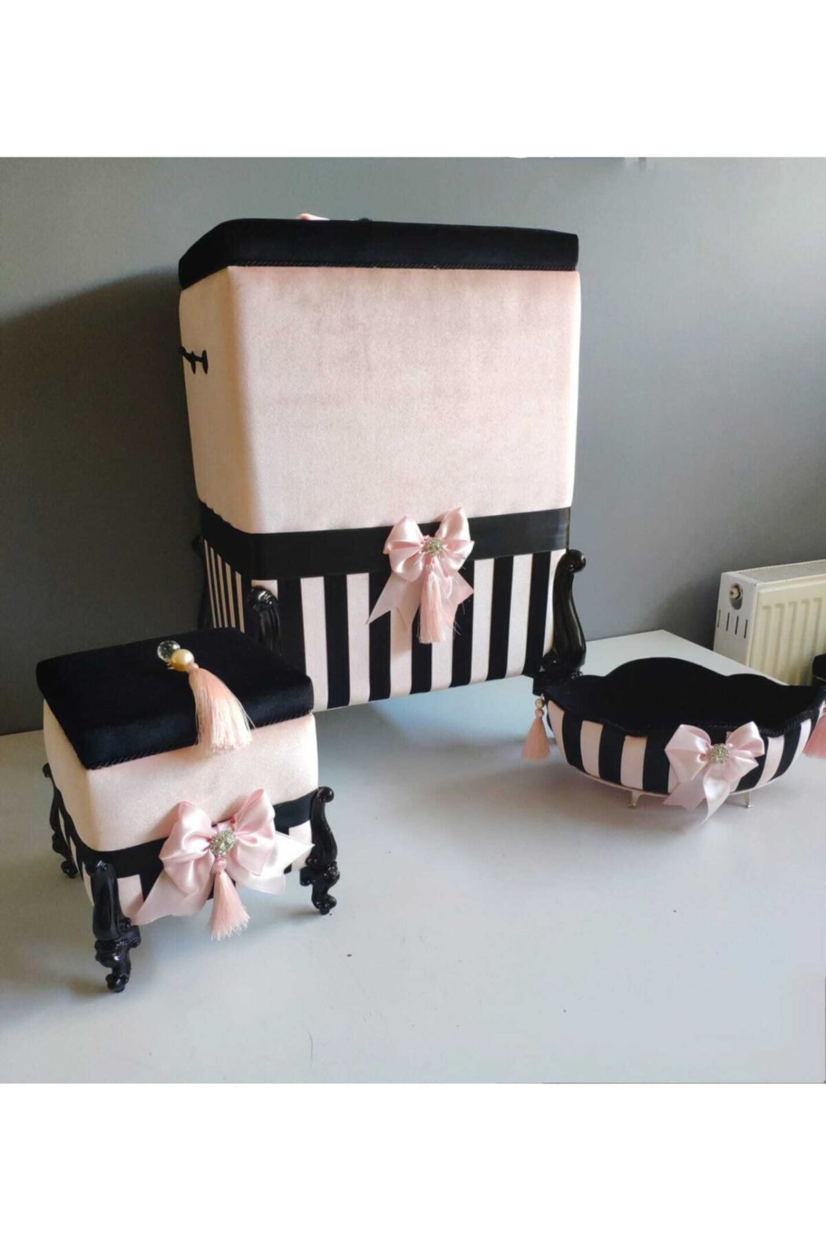 banyodecor Siyah 3lü  Ipek Kadife Banyo Seti