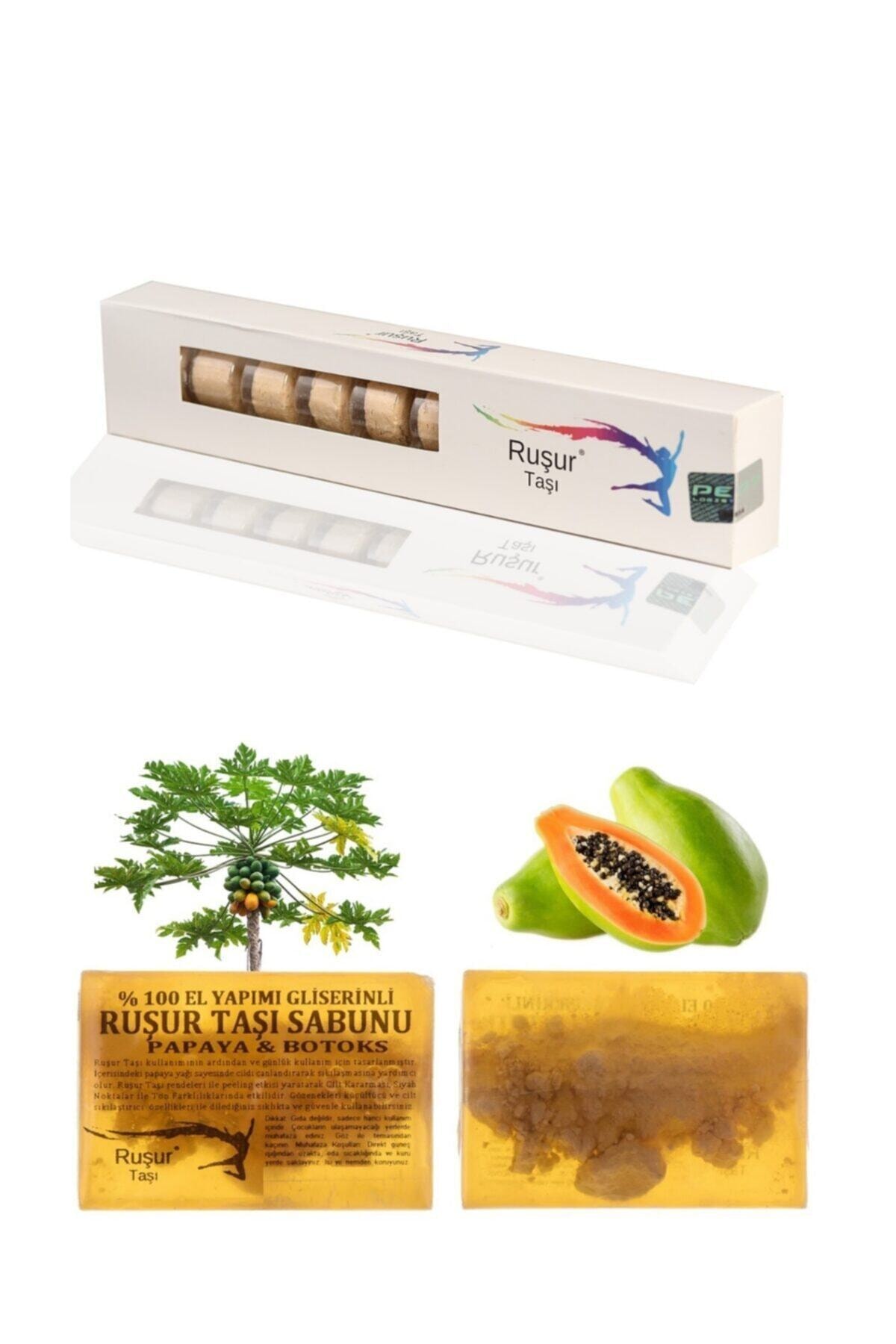 Ruşur Sefidab 1 Kutu Ruşur Taşı Ve Ruşur Taşı Sabunu Papaya Özlü %100 El Yapımı