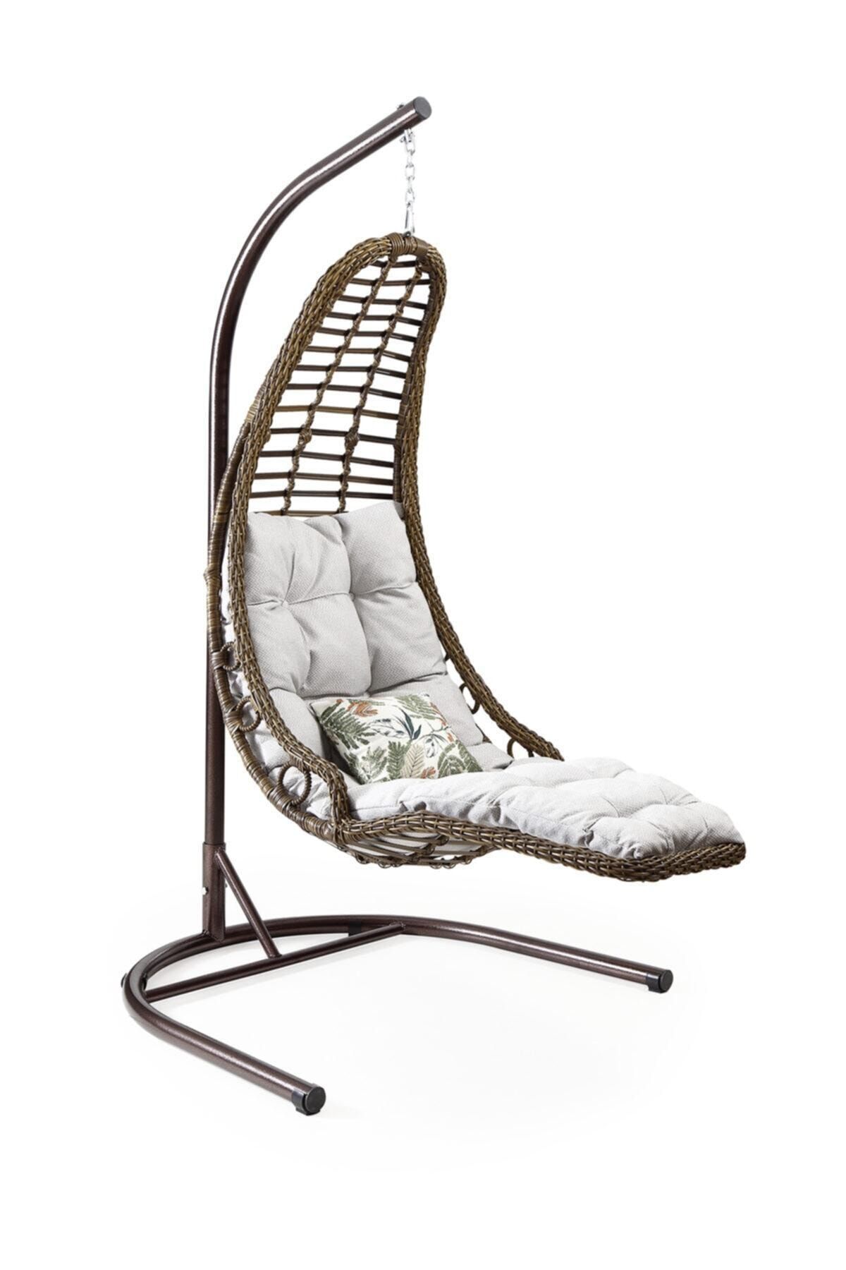 Capri Swing Tek Kişilik Rattan Kahve Bahçe Salıncağı