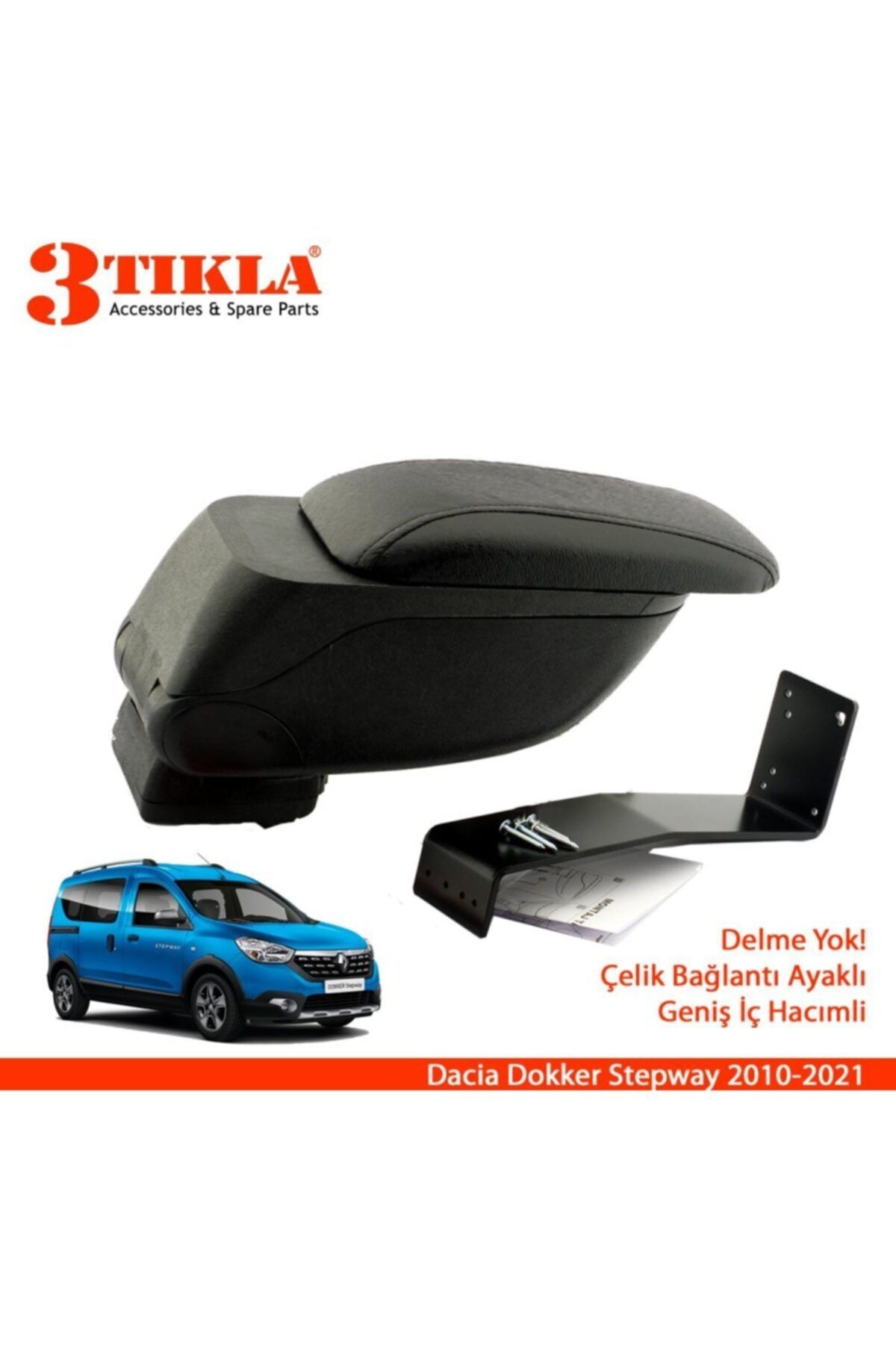 3 Tıkla Dokker Stepway 2010-2021 Geniş Hacimli Delmesiz Çelik Ayaklı Kolçak Kol Dayama