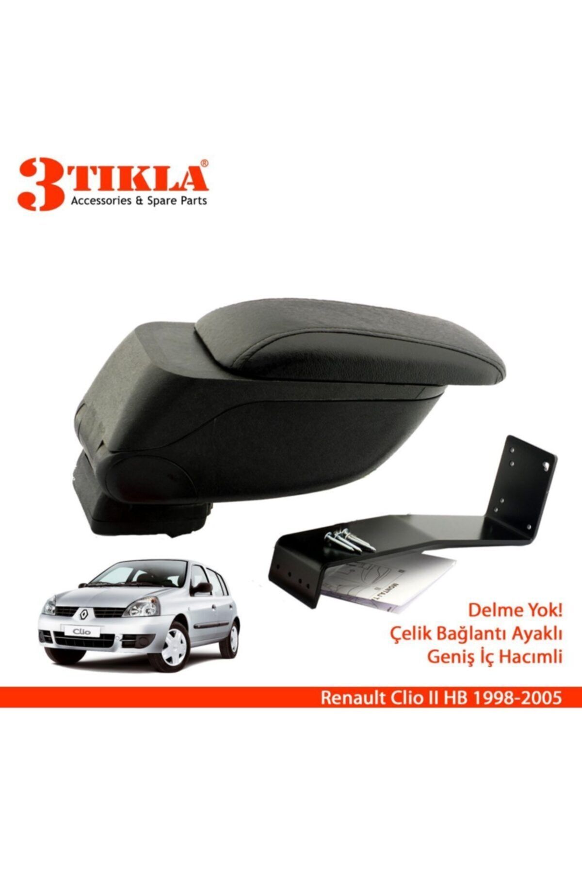 3 Tıkla Renault Clio Iv 2013-2019 Geniş Hacimli Delmesiz Çelik Ayaklı Kolçak Kol Dayama