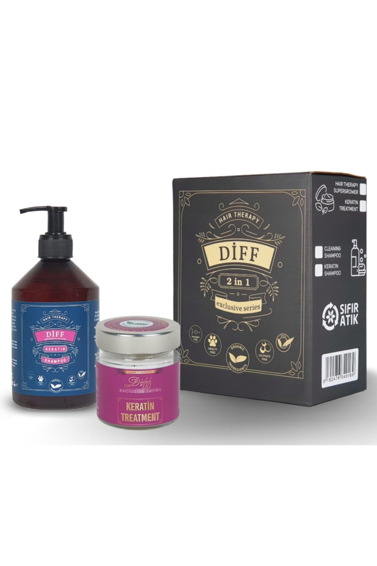DİFF EXCLUSİVE SERİES Hair Therapy Krem Keratin Bakım ve Brezilya Fönü  Keratin Şampuanı  Set 2'li