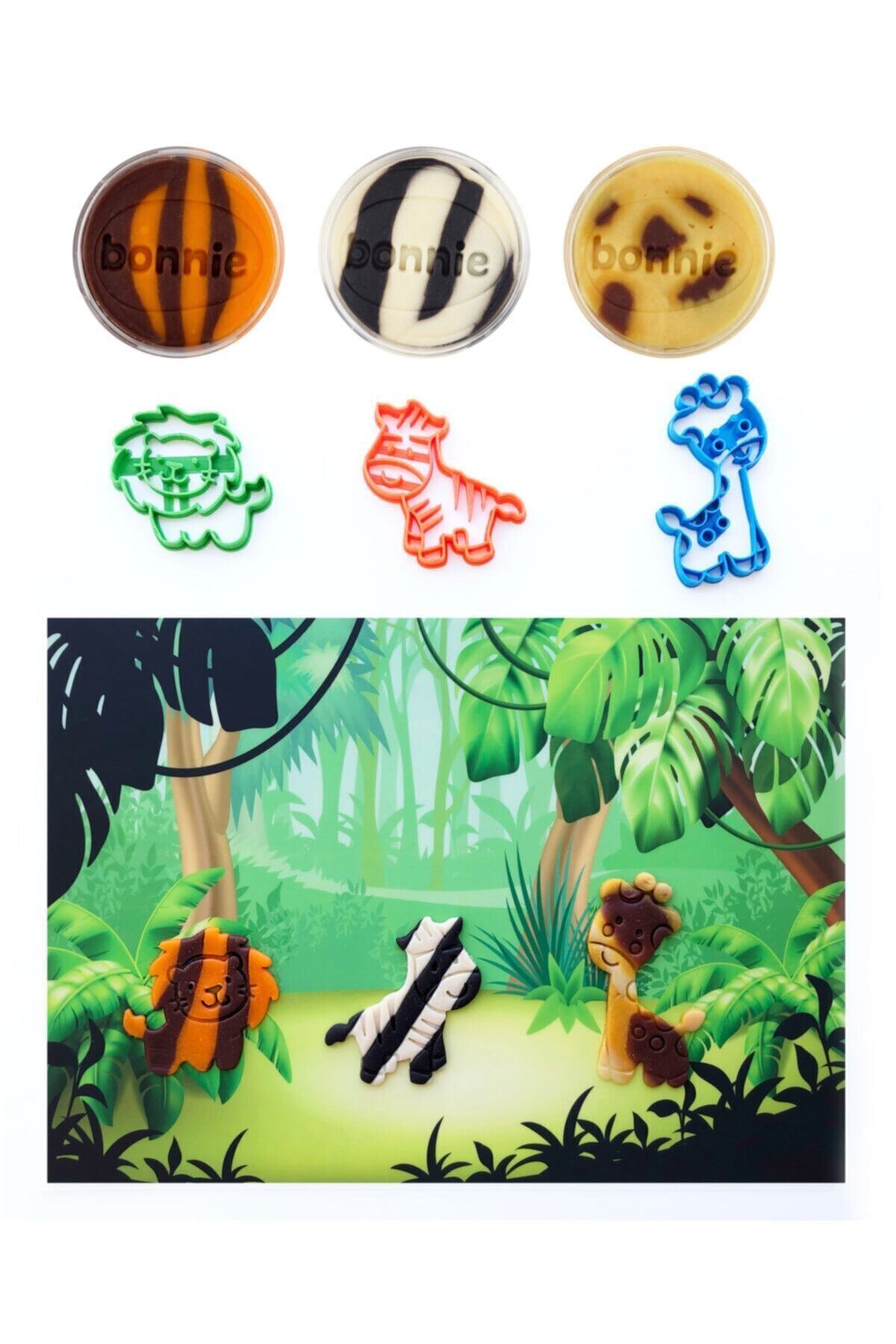 Bonnie Play Dough Doğal Oyun Hamuru 3'lü Safari Animals Seti 3*150gr Bon-saf-set-01 Eğitici Set