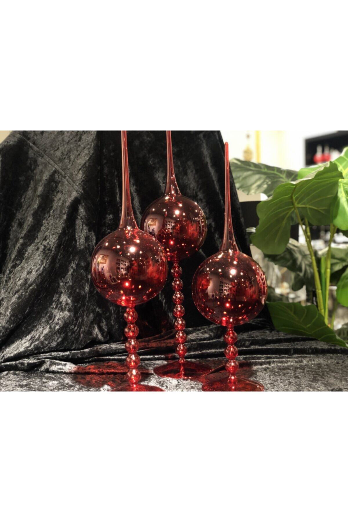 LUNA HOME AND DESİGN Üfleme Cam 3lü Top Seti Kırmızı 55-48-43 Cm