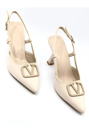 Kaygısız Krem V Toka Detaylı Stiletto Image 0