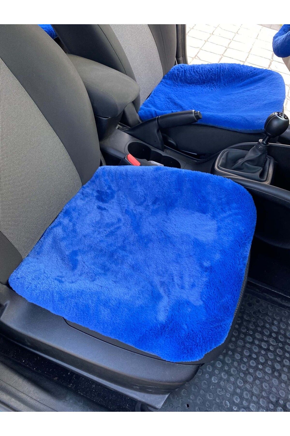 Blue fuzzy shop car seat covers
