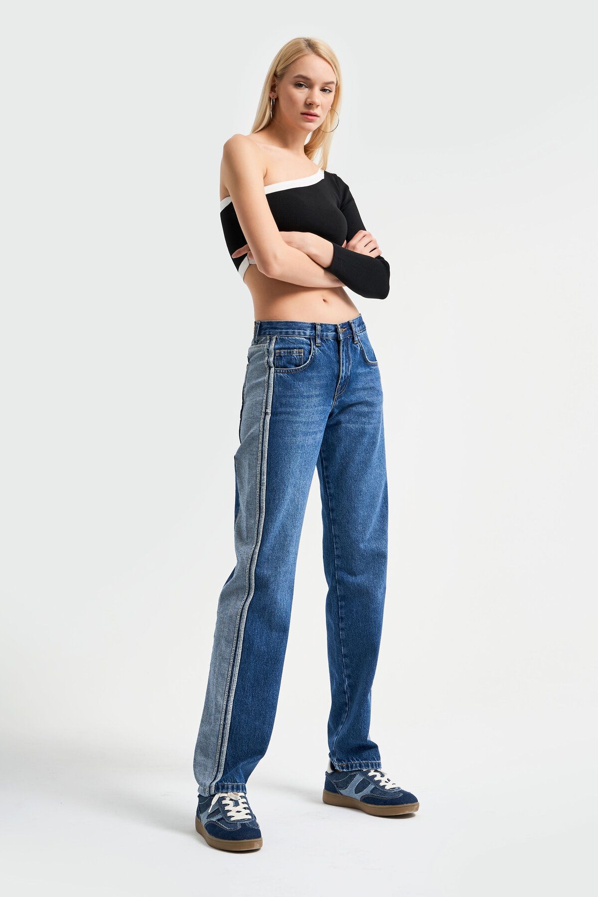 Jeans with sale side color stripe