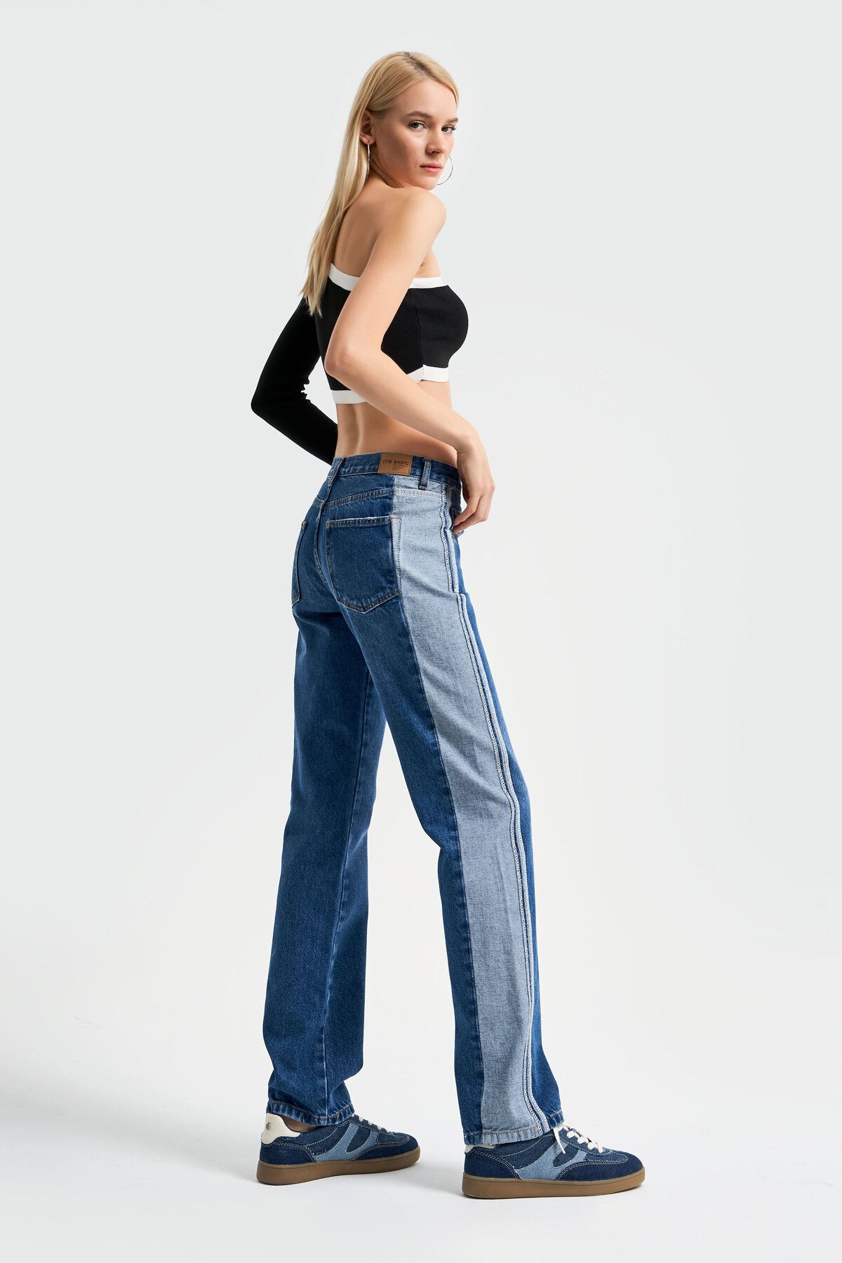 Jeans with side color stripe sale