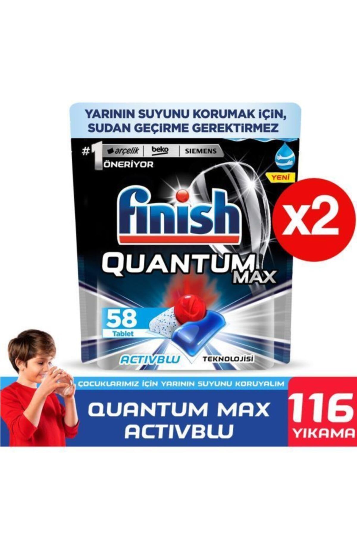 Finish Quantum Max Bulaşık Makinesi Deterjanı 116 Tablet 58 x 2