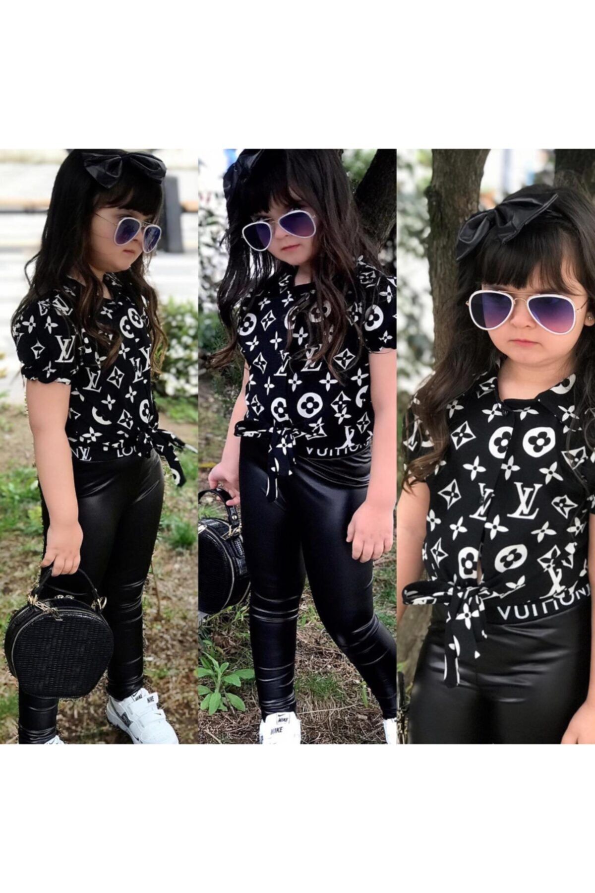 eliz kids Kız Çocuk Gömlekli Deri Taylı Takım