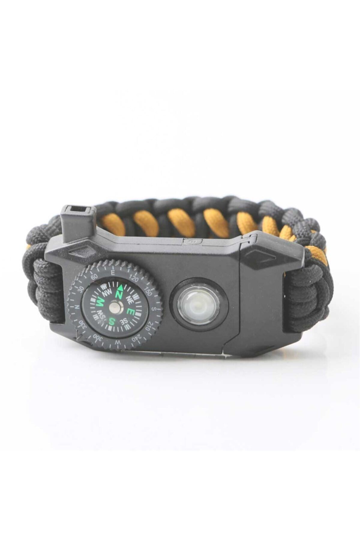 TAKIFİX Erkek Siyah Hardal Sarısı Ledli Çok Özellikli Survival Dağcı Paracord Bileklik Eb440