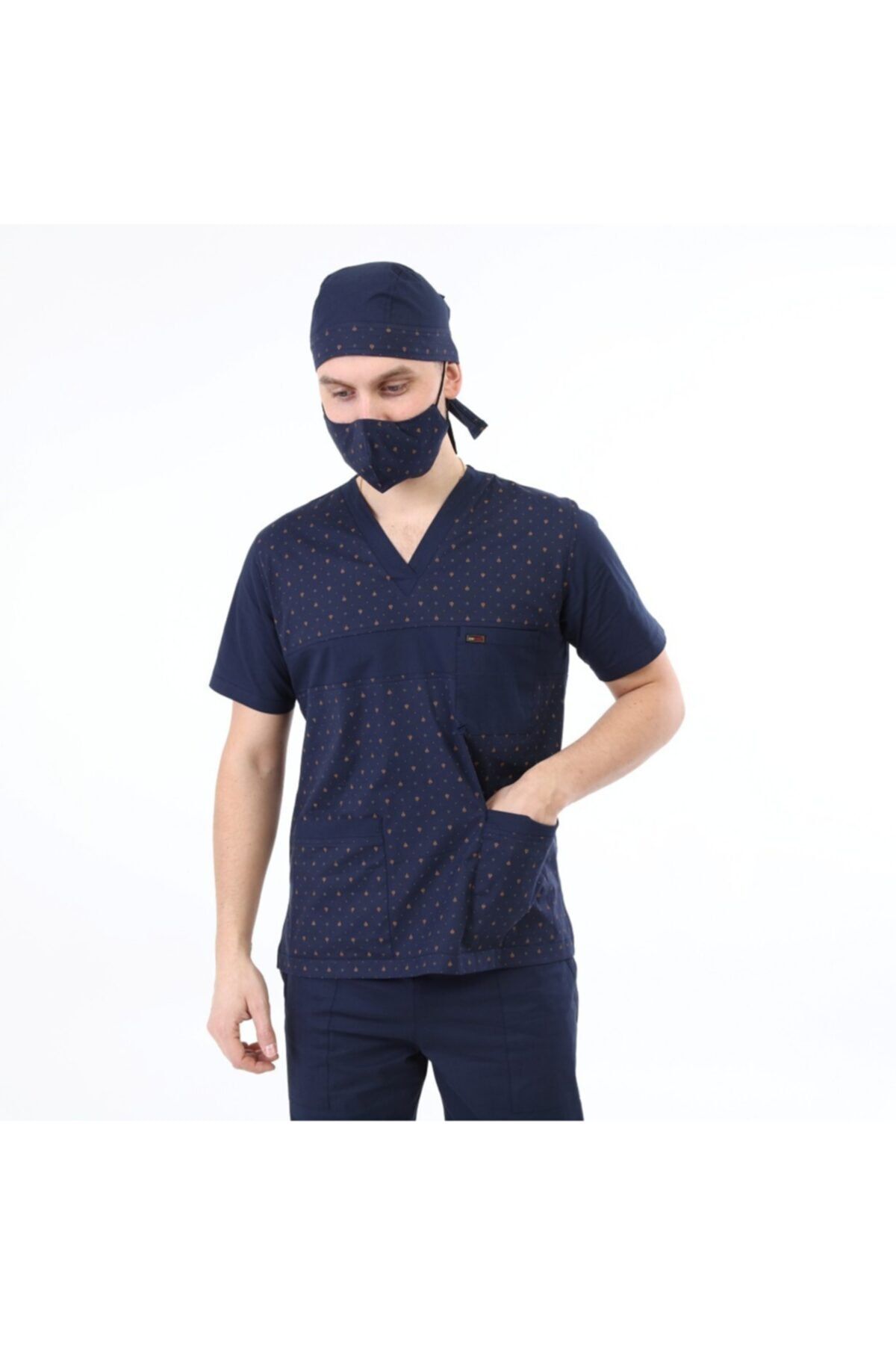 Medunichic Erkek Doktor Hemşire Baskılı Forma Takımı (maske Ve Şapka Dahil)