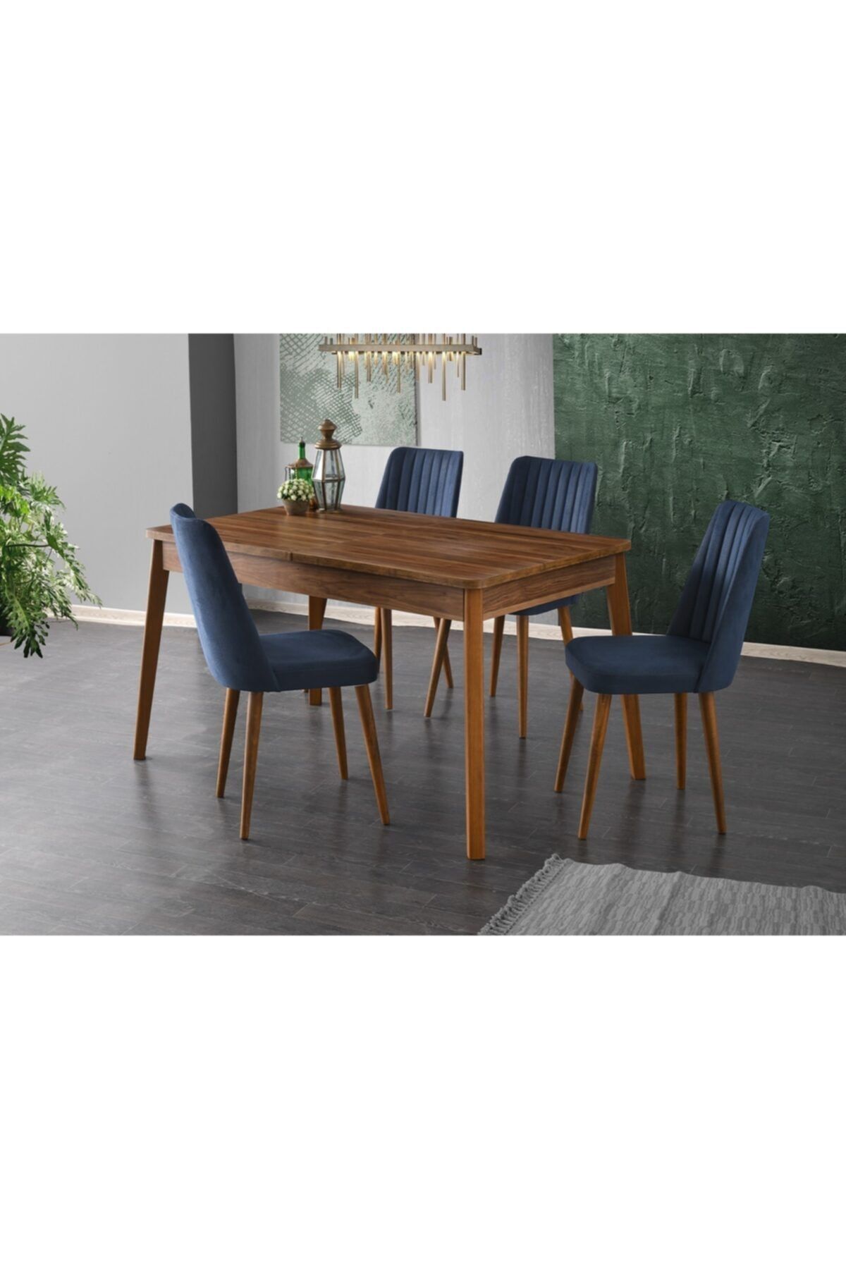 Evistro Ortadan Açılır Ahşap Salon Yemek Masası+6 Adet Sandalye Takım