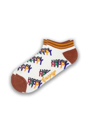 Modernity Tekli Unisex Baskılı Parf&uuml;m Kokulu Happy Yazılı Patik &Ccedil;orap