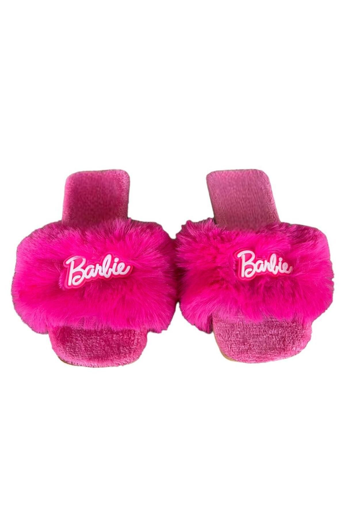 Liger Feather Detailed Barbie Plush Women s Slippers PINK Trendyol