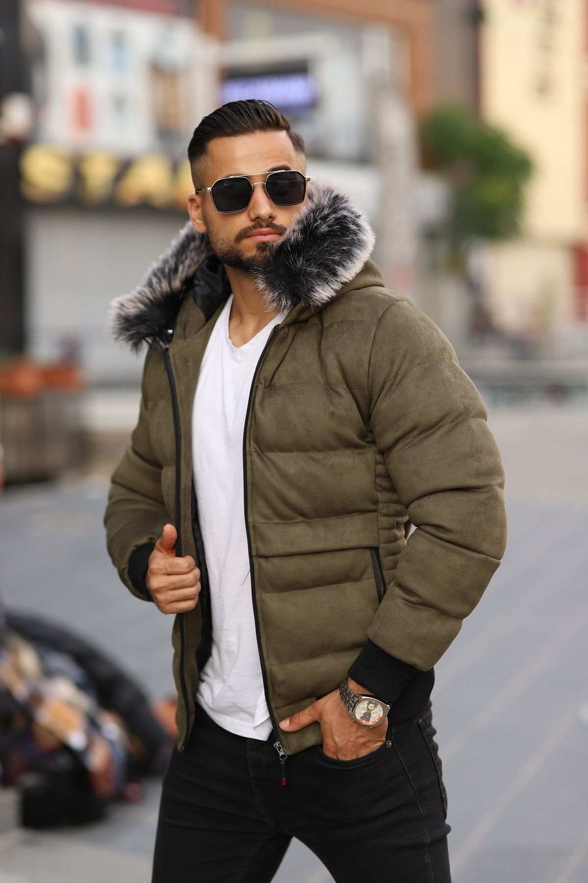 Mens suede outlet puffer jacket