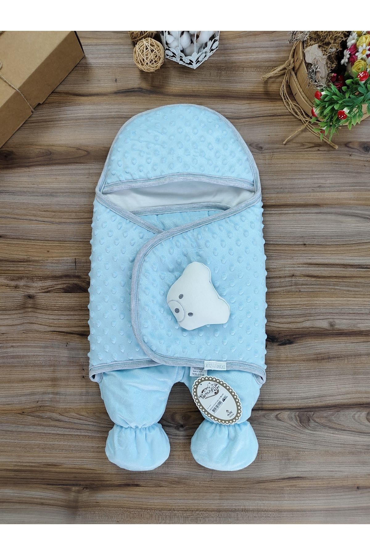 Tomuycuk Chickpea Swaddle with Toys and Feet Blue Baby Boy