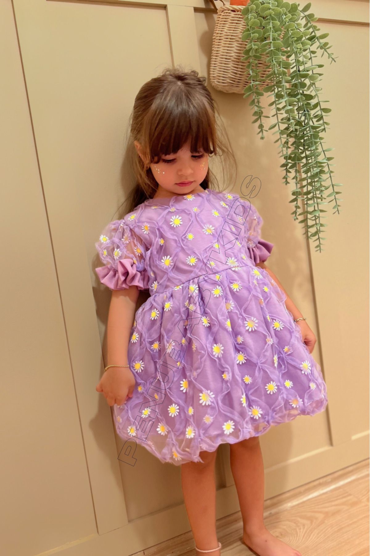 penu baby kids Lilac Daisy Short Sleeve Baby Girl Dress Elisa