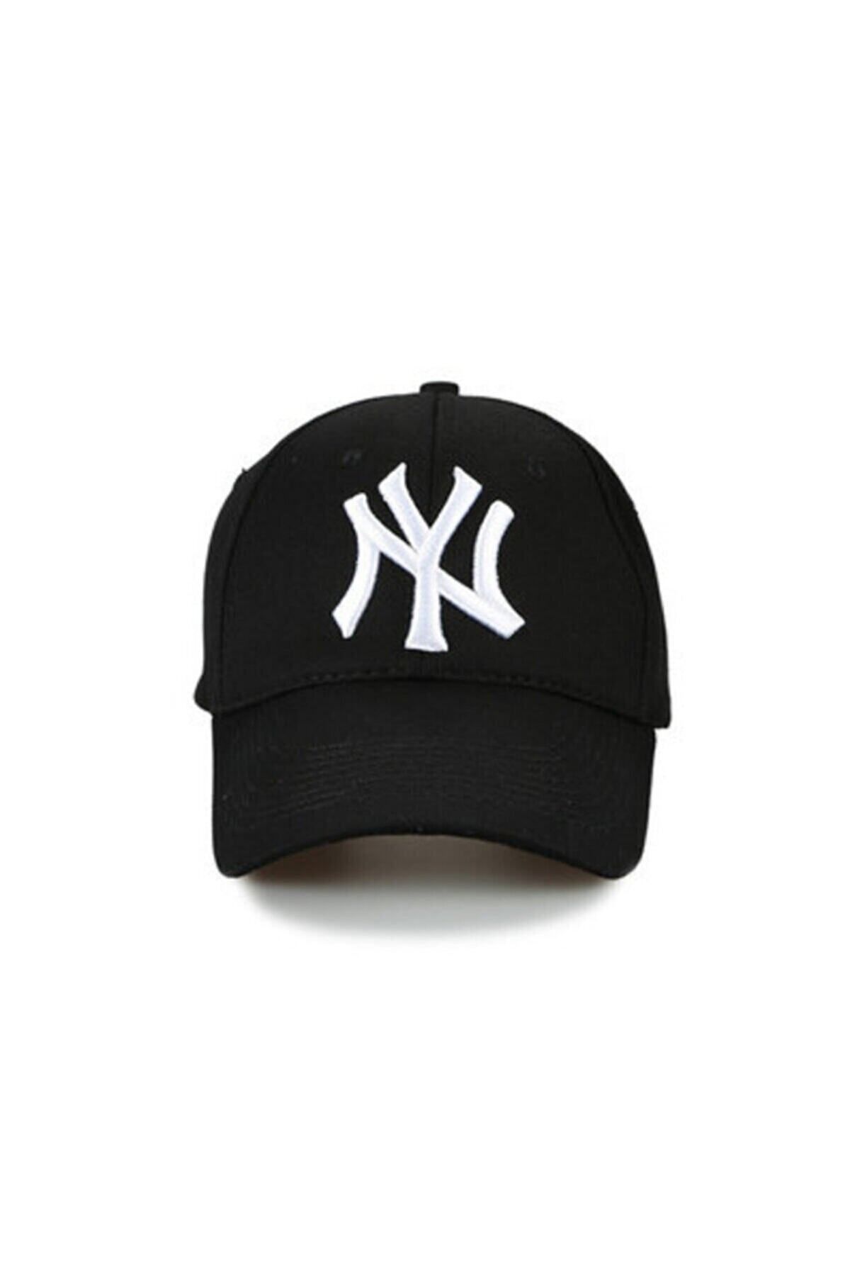 Ny New York Nakışlı Arkasından Ayarlanabilir Unisex Siyah-beyaz Pamuklu Beyzbol Şapka