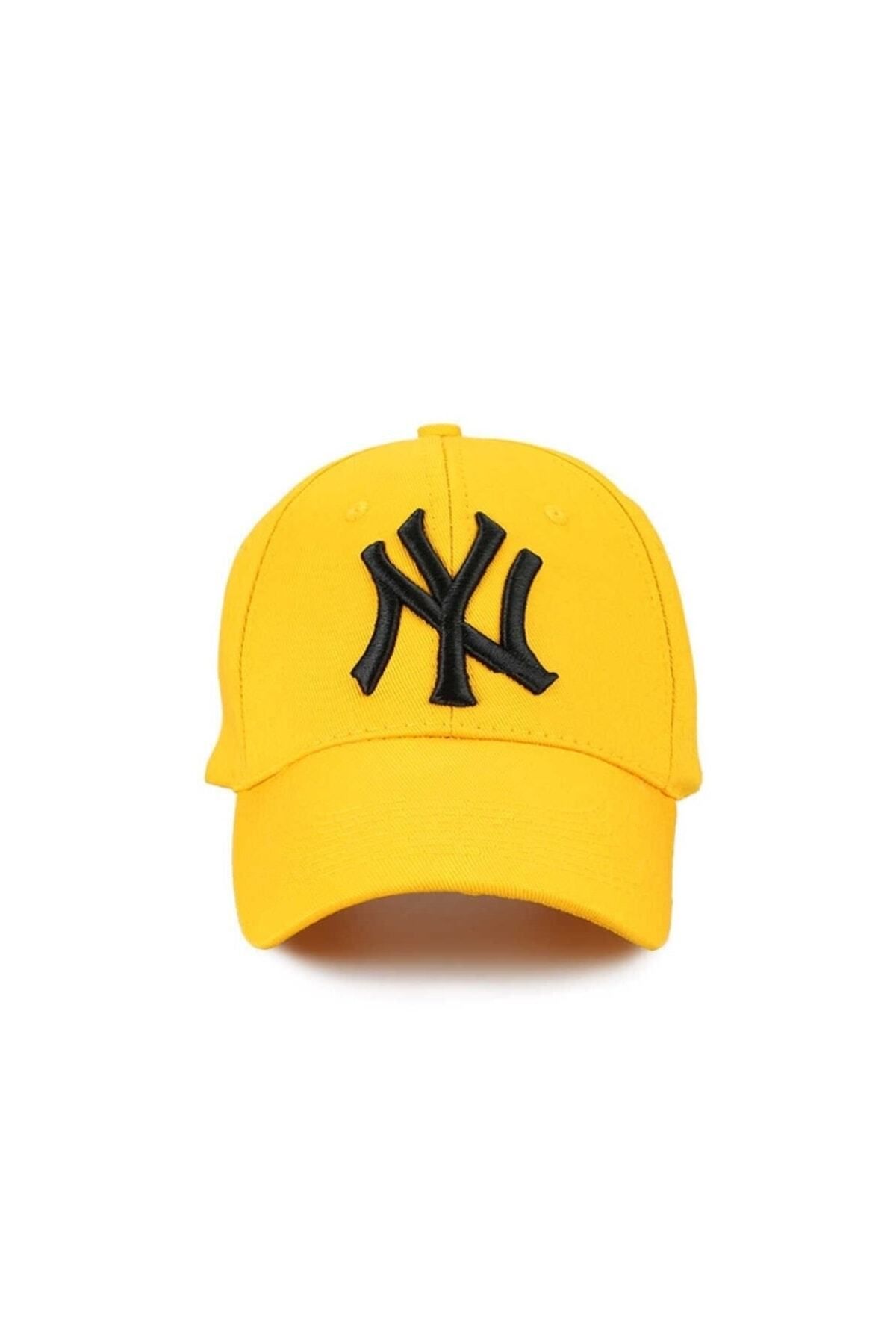 Ny New York Nakışlı Arkasından Ayarlanabilir Unisex Sarı-siyah Pamuklu Beyzbol Şapka