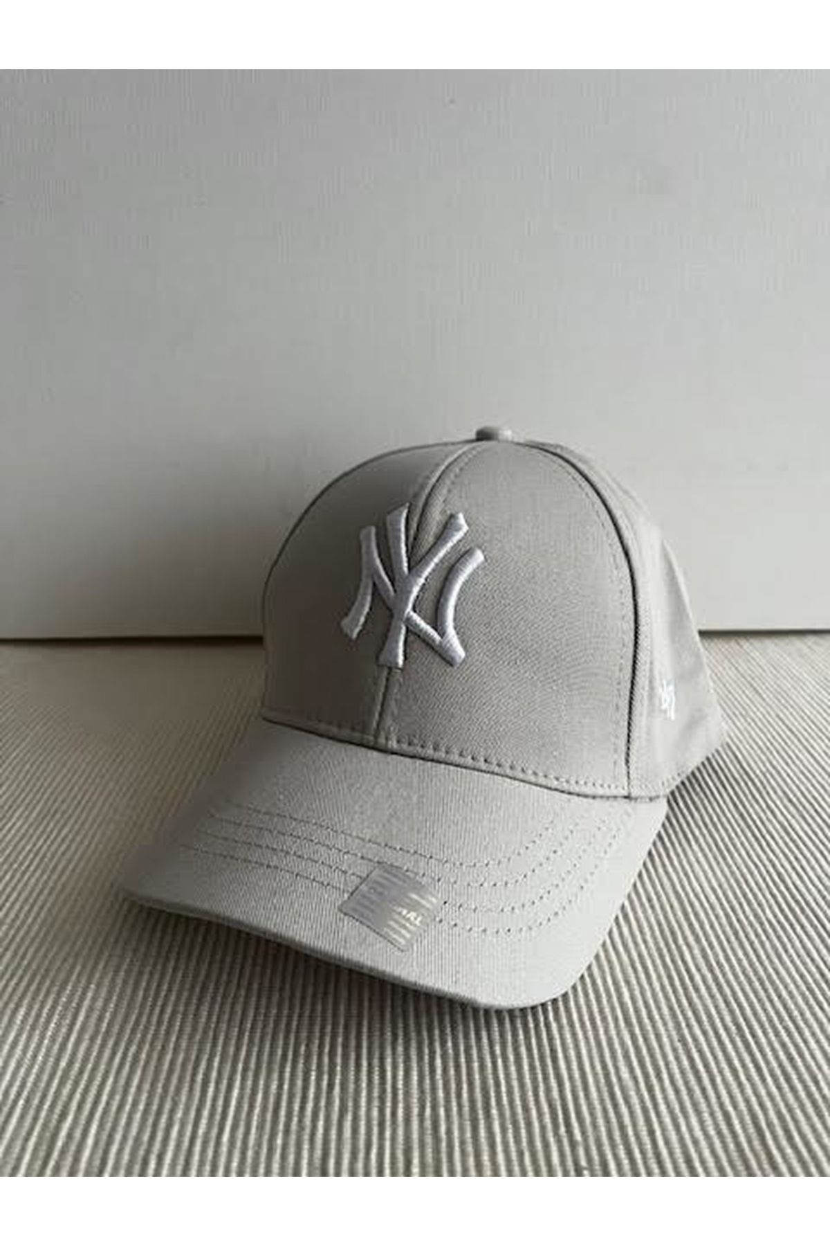 NY New York Nakışlı Arkasından Ayarlanabilir Unisex Bej Pamuklu Beyzbol Şapka