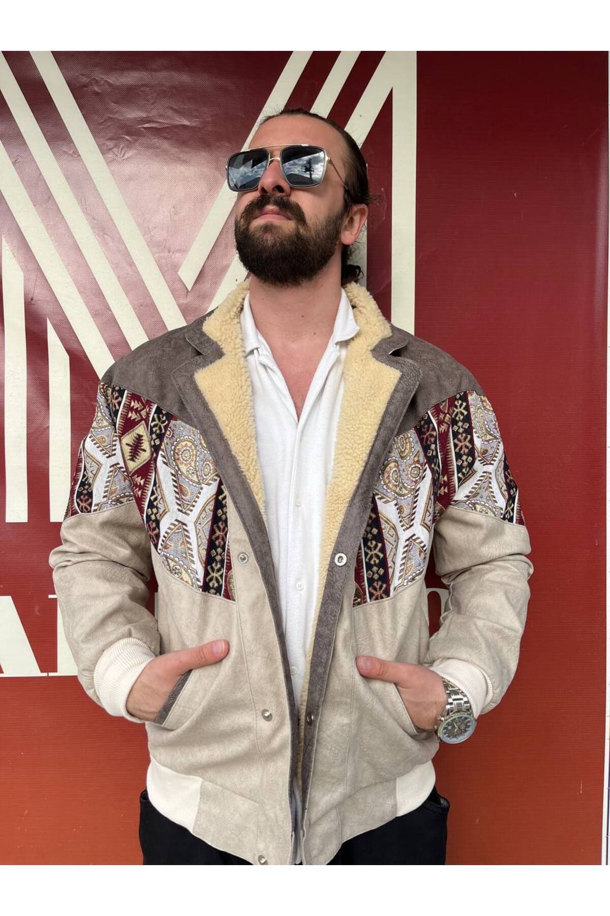 MartinoButik Unisex Aztec Retro Bomber Oversize Patterned Vintage
