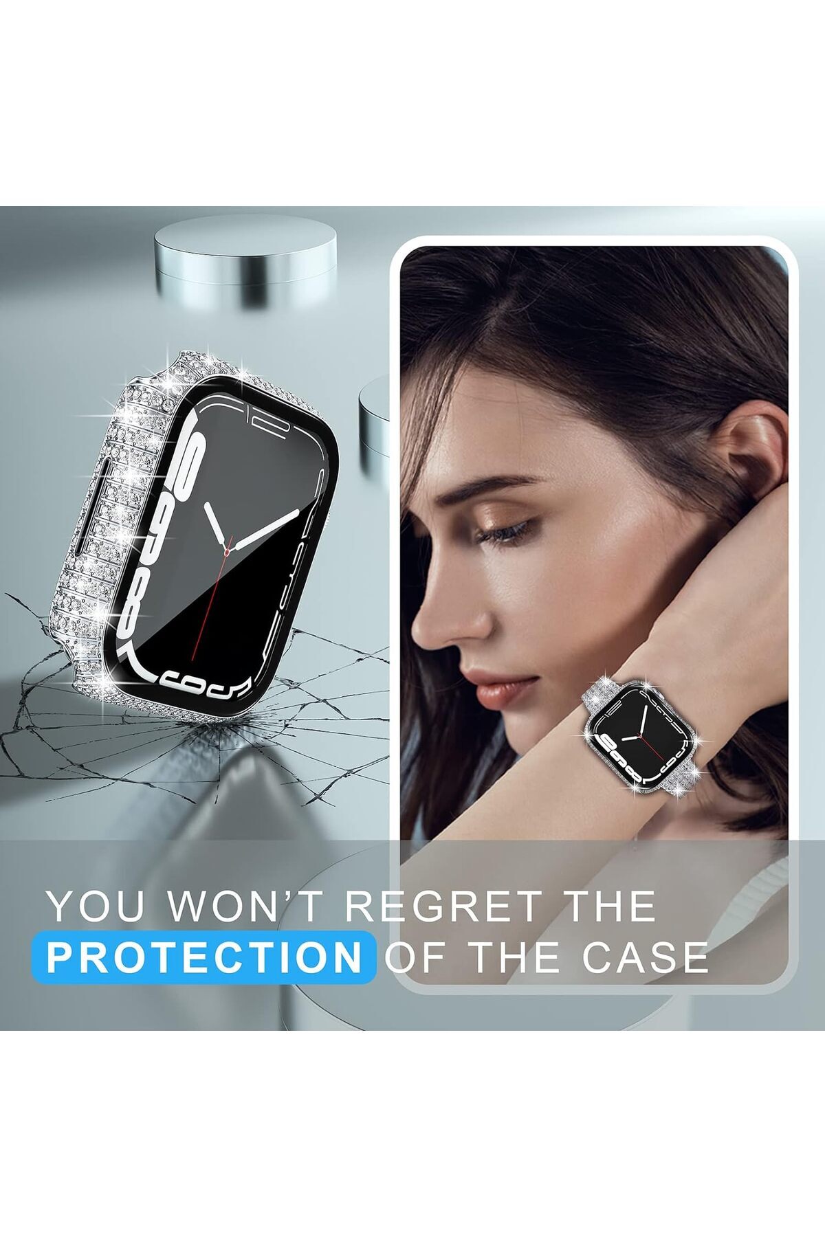 Apple Watch 41mm 7/8/9 سازگار با صفحه نمایش و محافظ قاب محافظ محافظ براق ساعت بزرگ سنگی