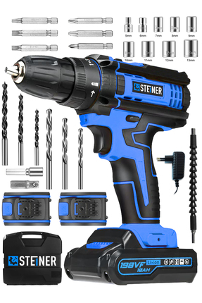 Alman 198 Vf 10 Ah Darbeli Metal Dişli Şanzıman Çift Akülü Şarjlı Vidalama Matkap 24 Parça Uç Setli Image 1