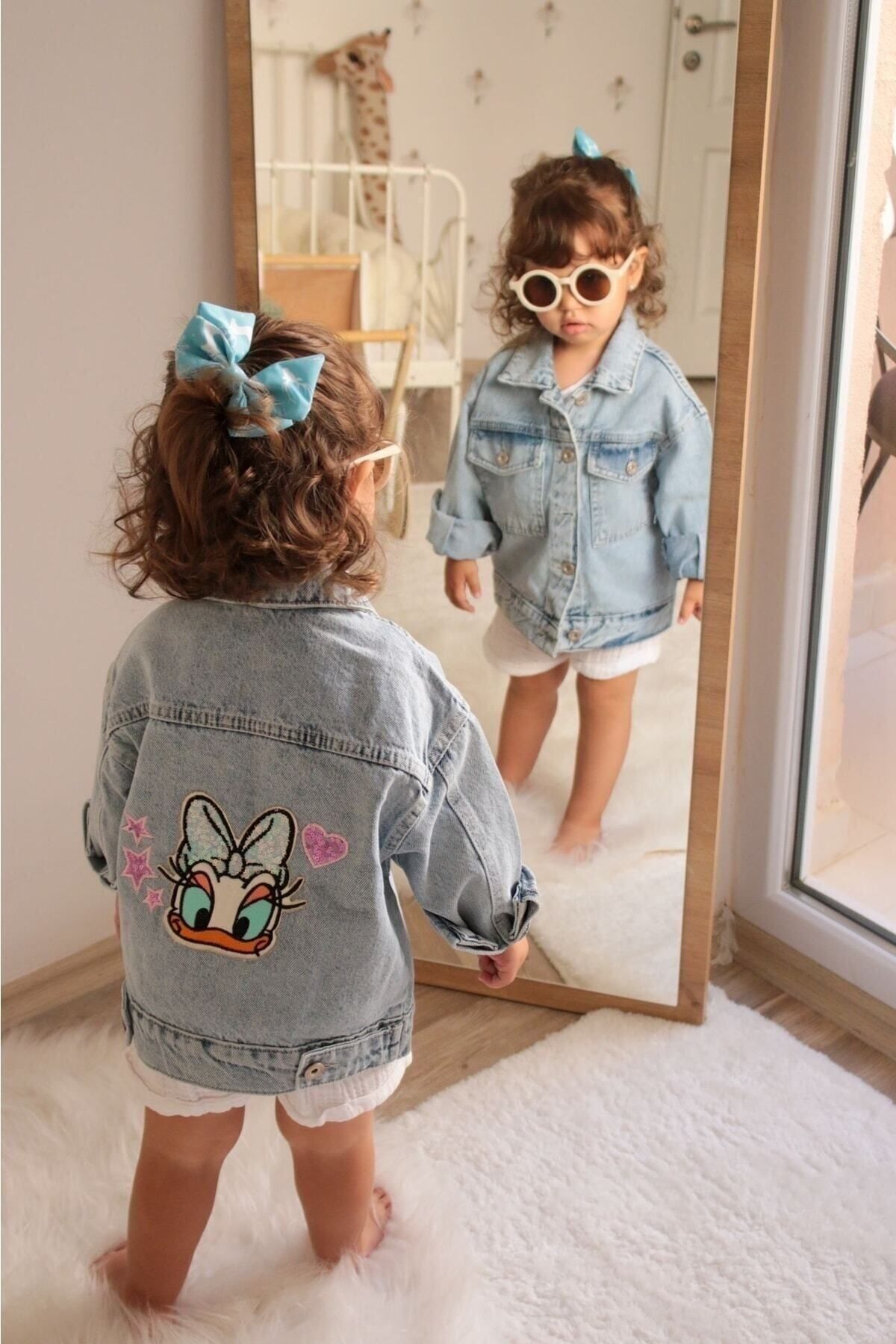 Pink Hippo Kids Girl s Daisy Duck Embroidered Denim Jacket Trendyol