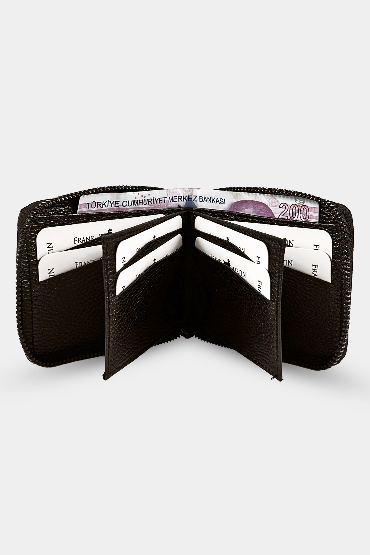 کیف پول قهوه ای چرمی شیک با زیپ افقی و محفظه پول