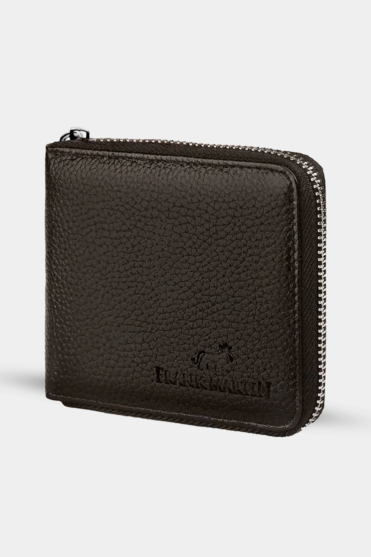 کیف پول قهوه ای چرمی شیک با زیپ افقی و محفظه پول