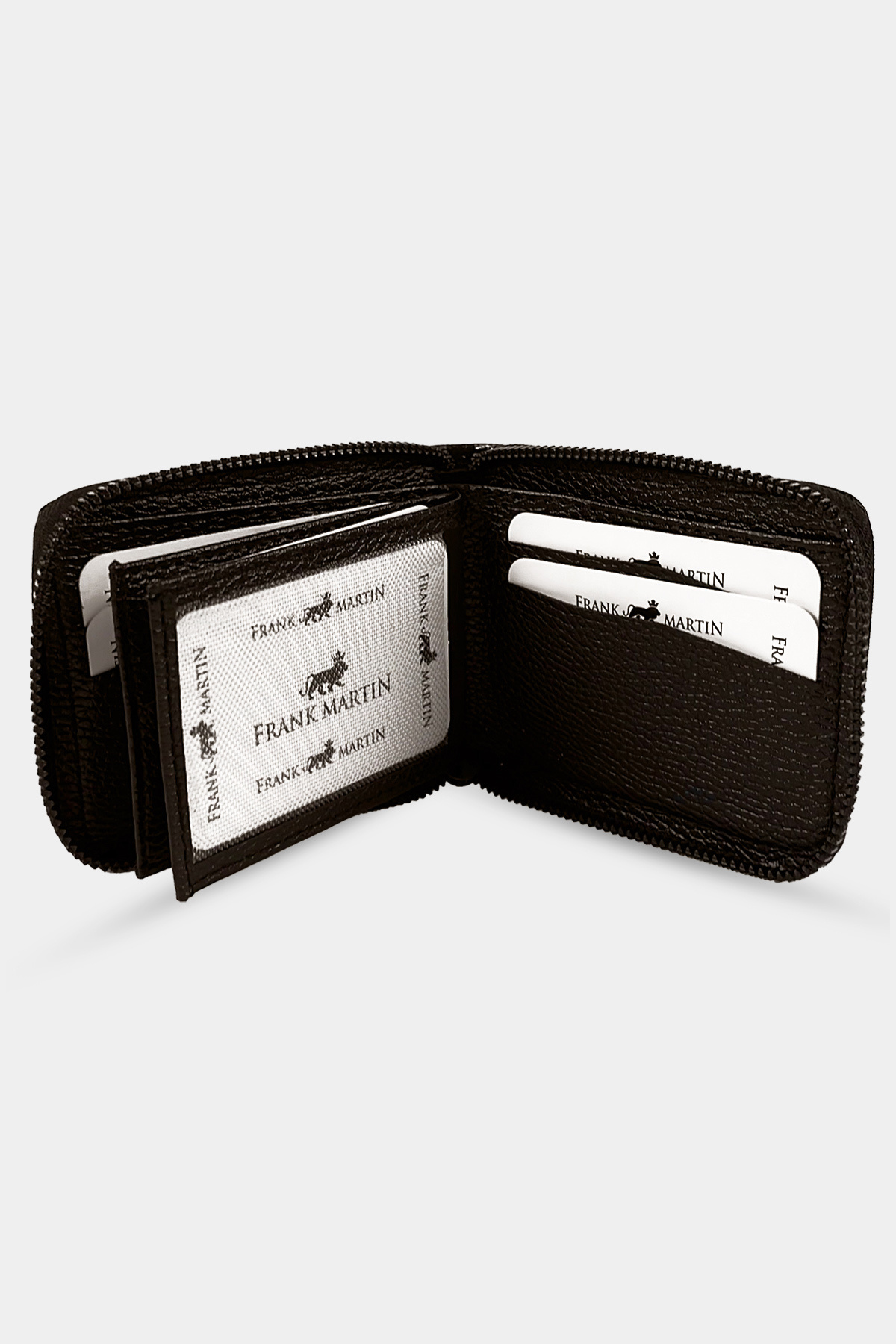 کیف پول قهوه ای چرمی شیک با زیپ افقی و محفظه پول