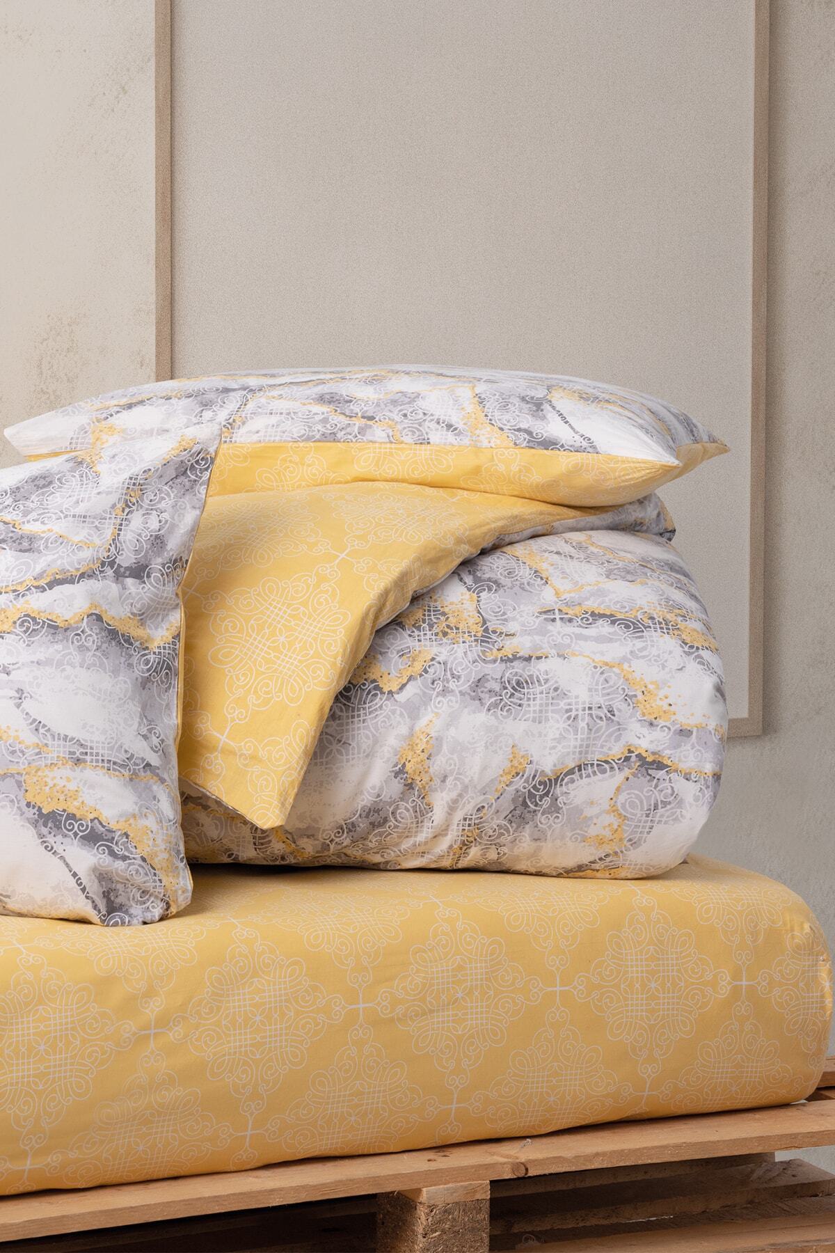 ست روتختی دو نفره الاستیک Ranforce روتختی مرمری زرد