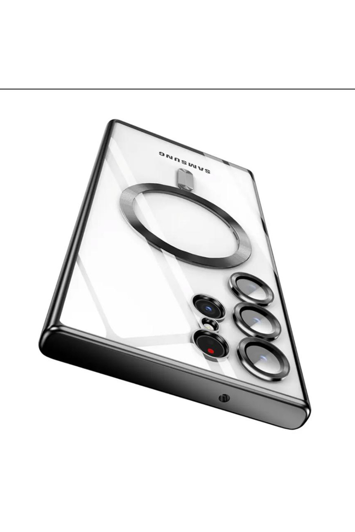 قاب محافظ Galaxy S24 Ultra با ویژگی شارژ Magsafe، محافظ لنز دوربین، پشت شفاف، لبه رنگی