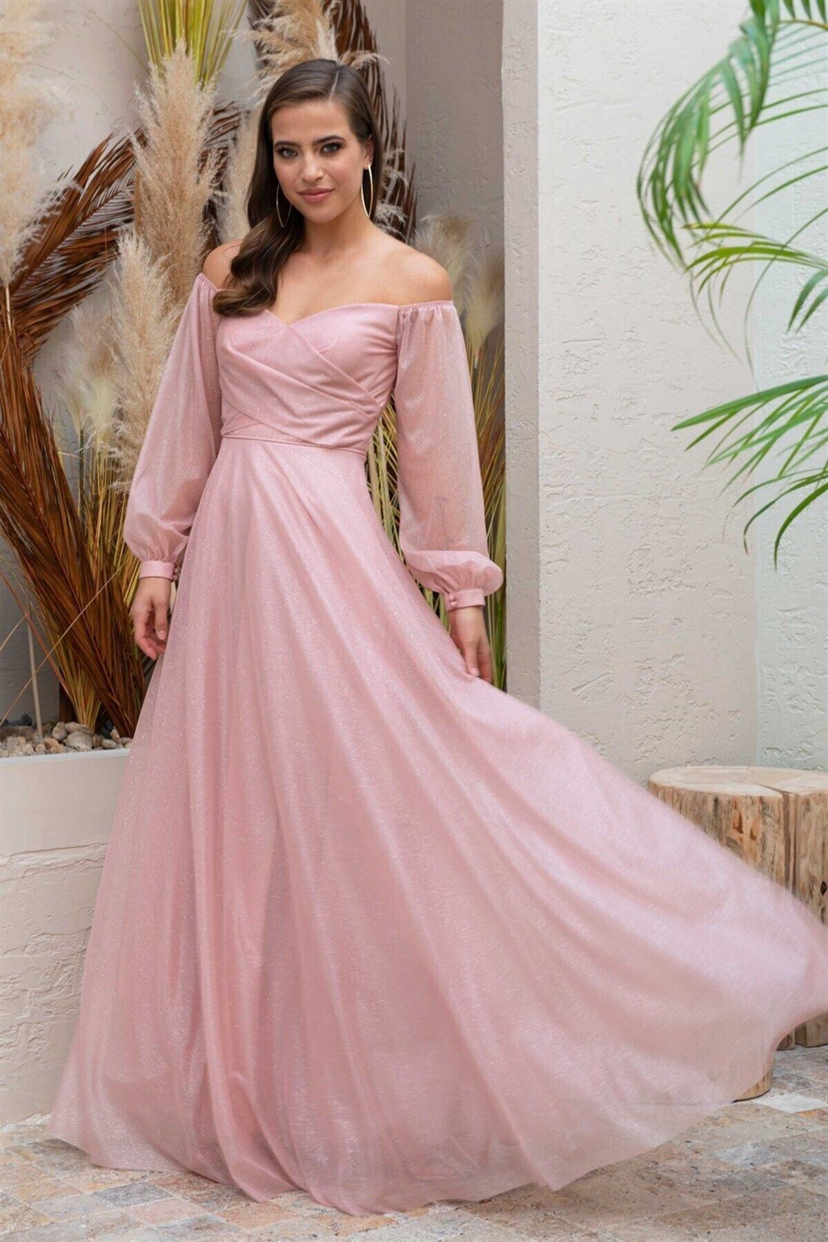 CARMEN Powder Glitter Collar Long Sleeve Engagement Dress Trendyol