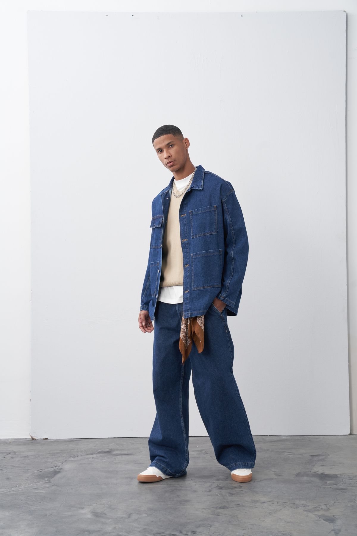 VAMOSCLO Dark Blue Oversize Denim Jacket Trendyol