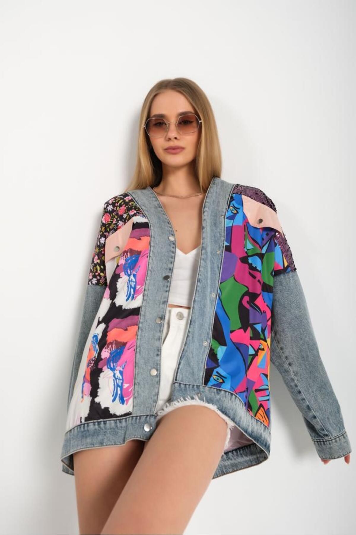 Denim jacket with sequin sleeves sale