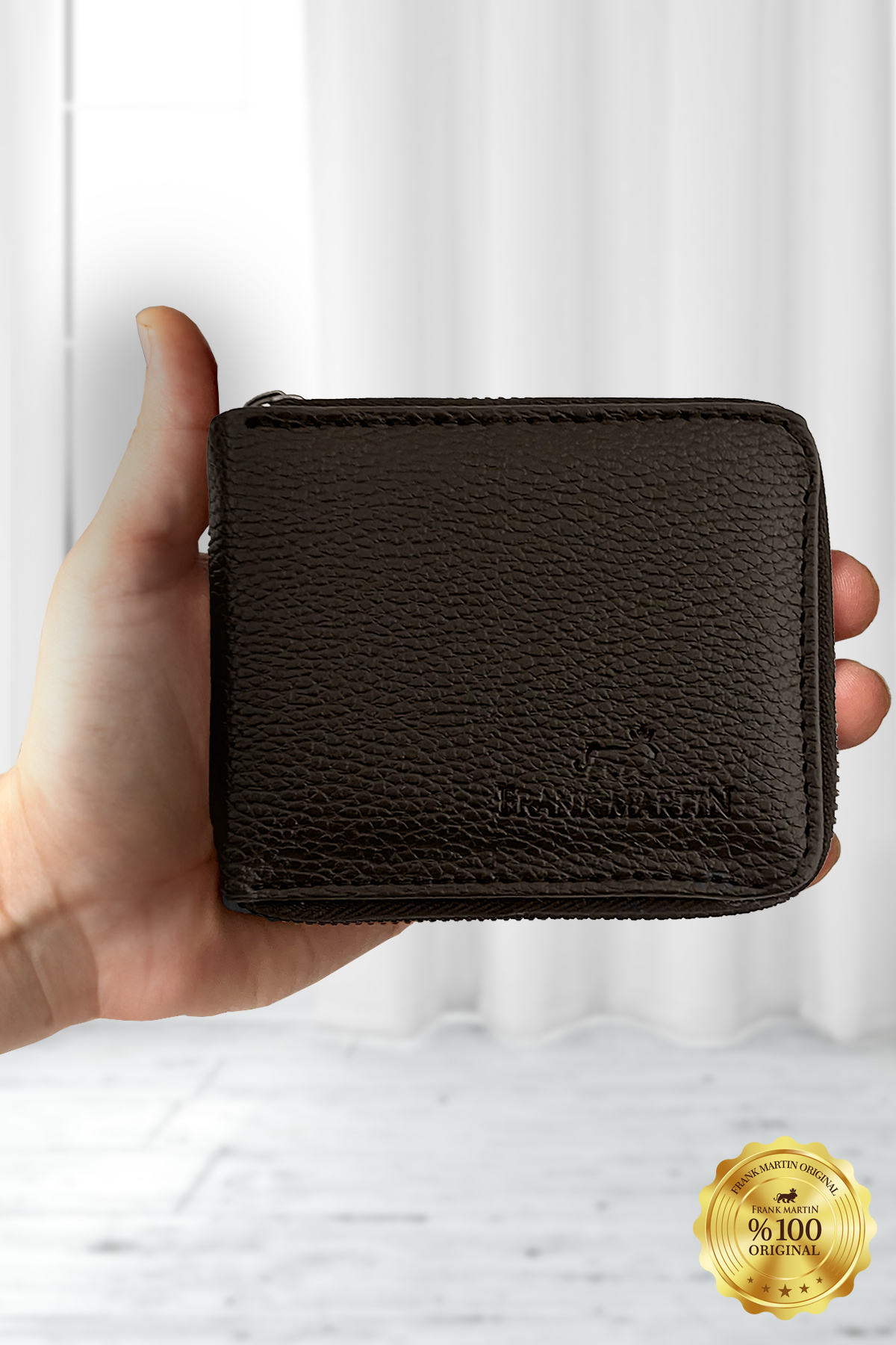 کیف پول قهوه ای چرمی شیک با زیپ افقی و محفظه پول